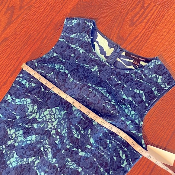 NWT Cynthia Steffe blue lace zebra pattern combo mini dress sheath size 8 - Picture 9 of 13